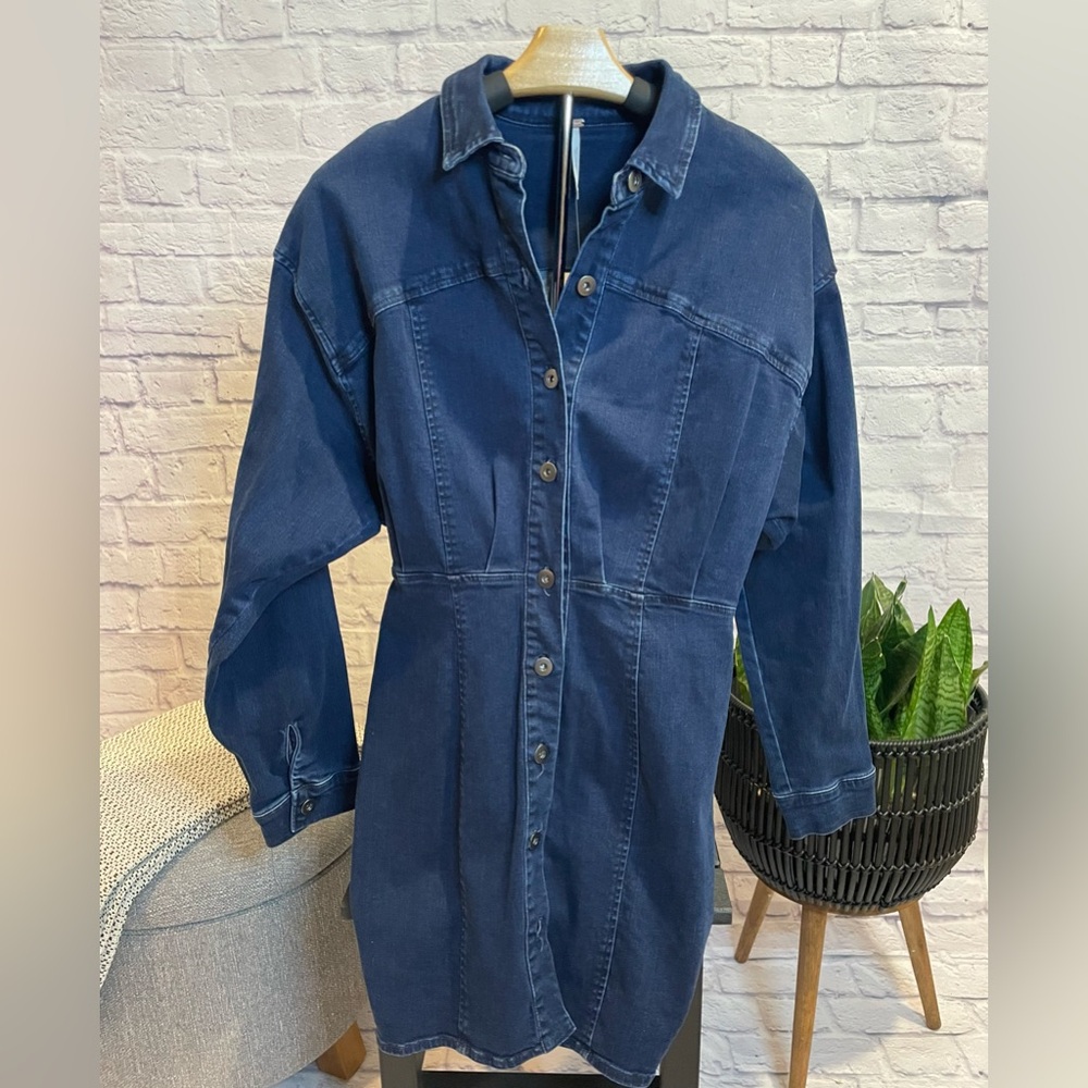 Free People Blue Long Sleeve Denim Dress